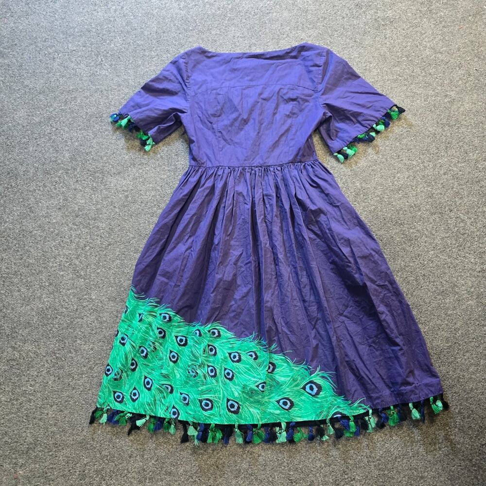 Kate Spade Dress Womens Size 6 Blue Green Peacock Tassels A Line Boho Casual - Picture 10 of 11